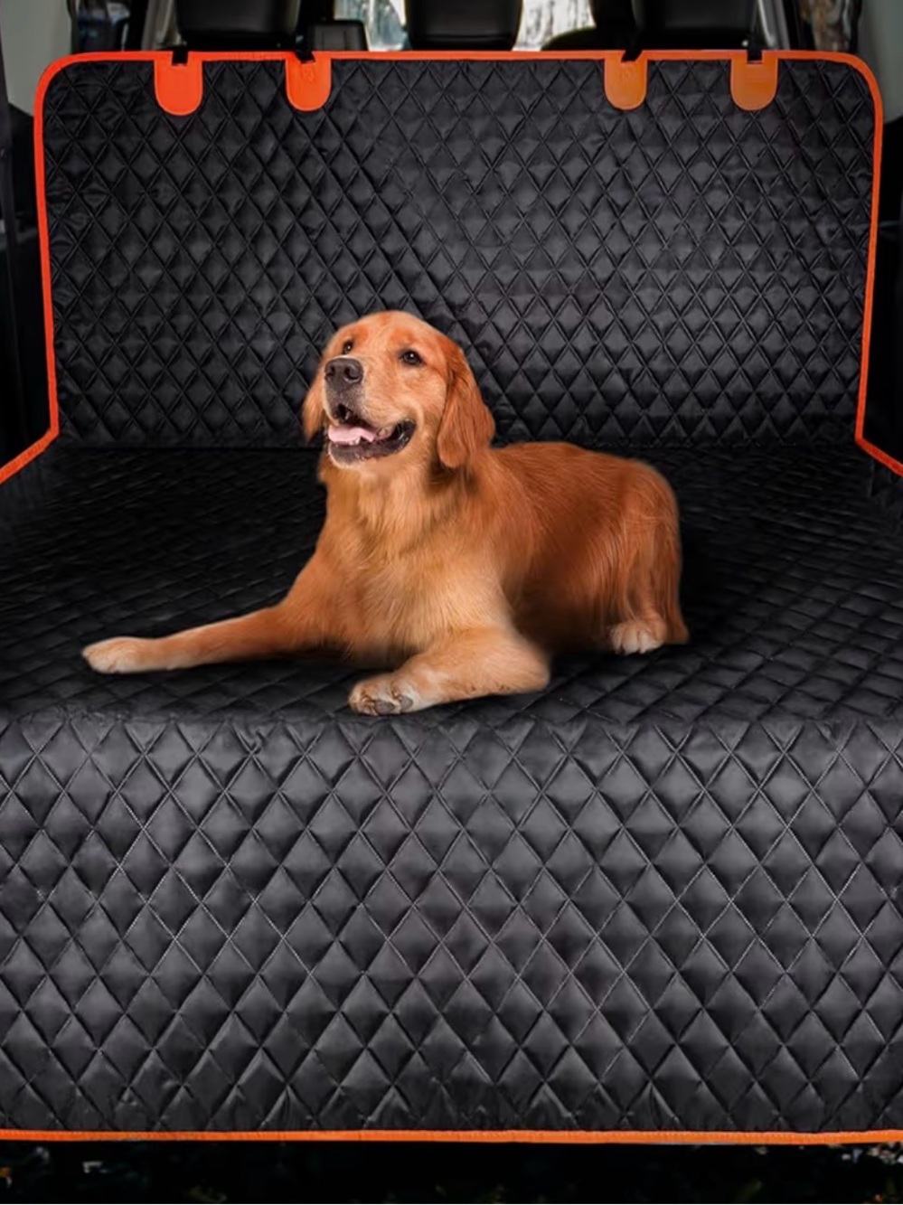 Dog Car Seat Cover - Black with Orange Trim